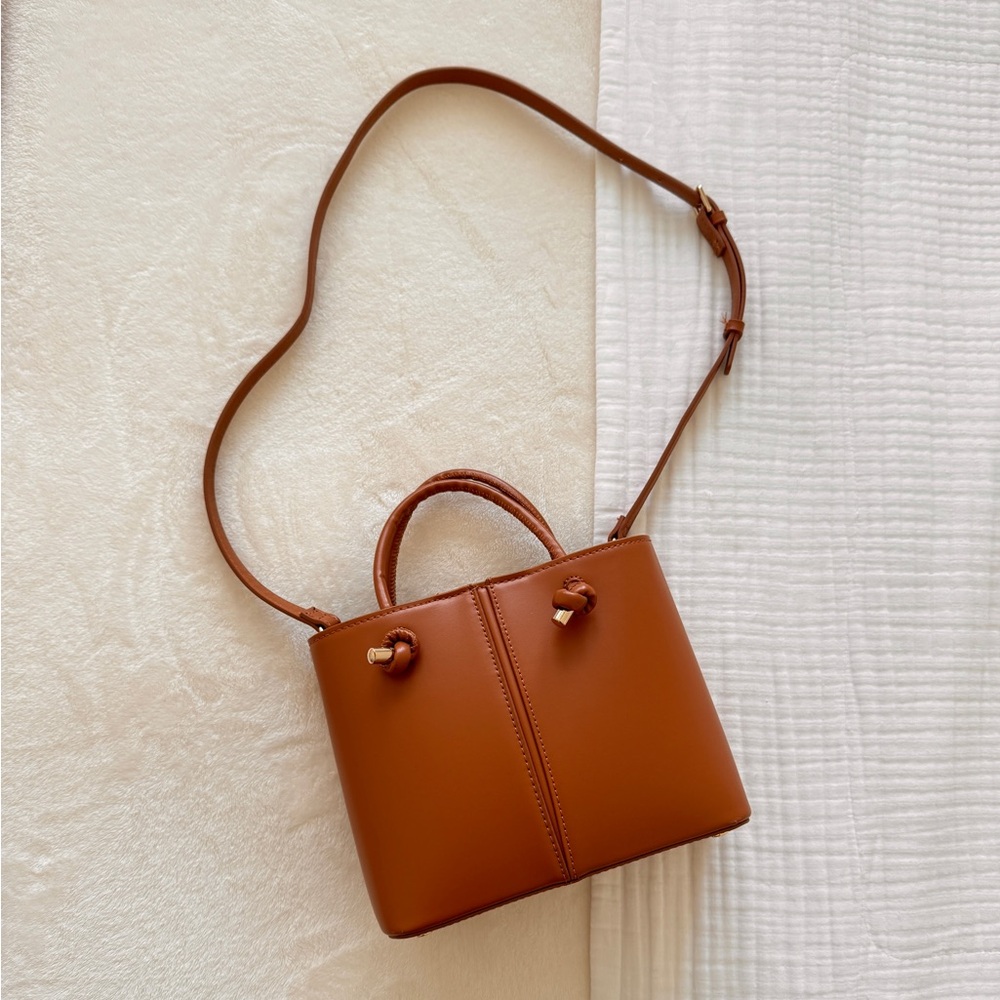 ZARA Mini Crossbody Brown Faux Leather Bag with Gold Hardware